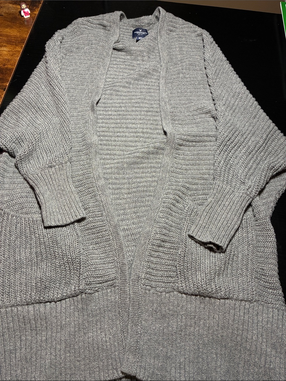 American Eagle Outfitters Light Gray Open-Front Knit Cardigan